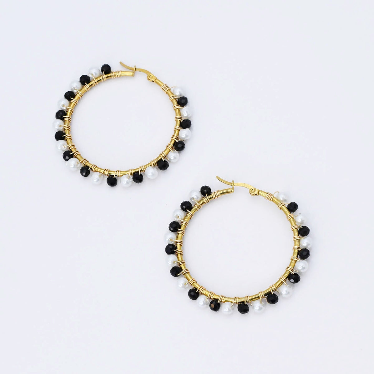Black/White Beaded Hoop