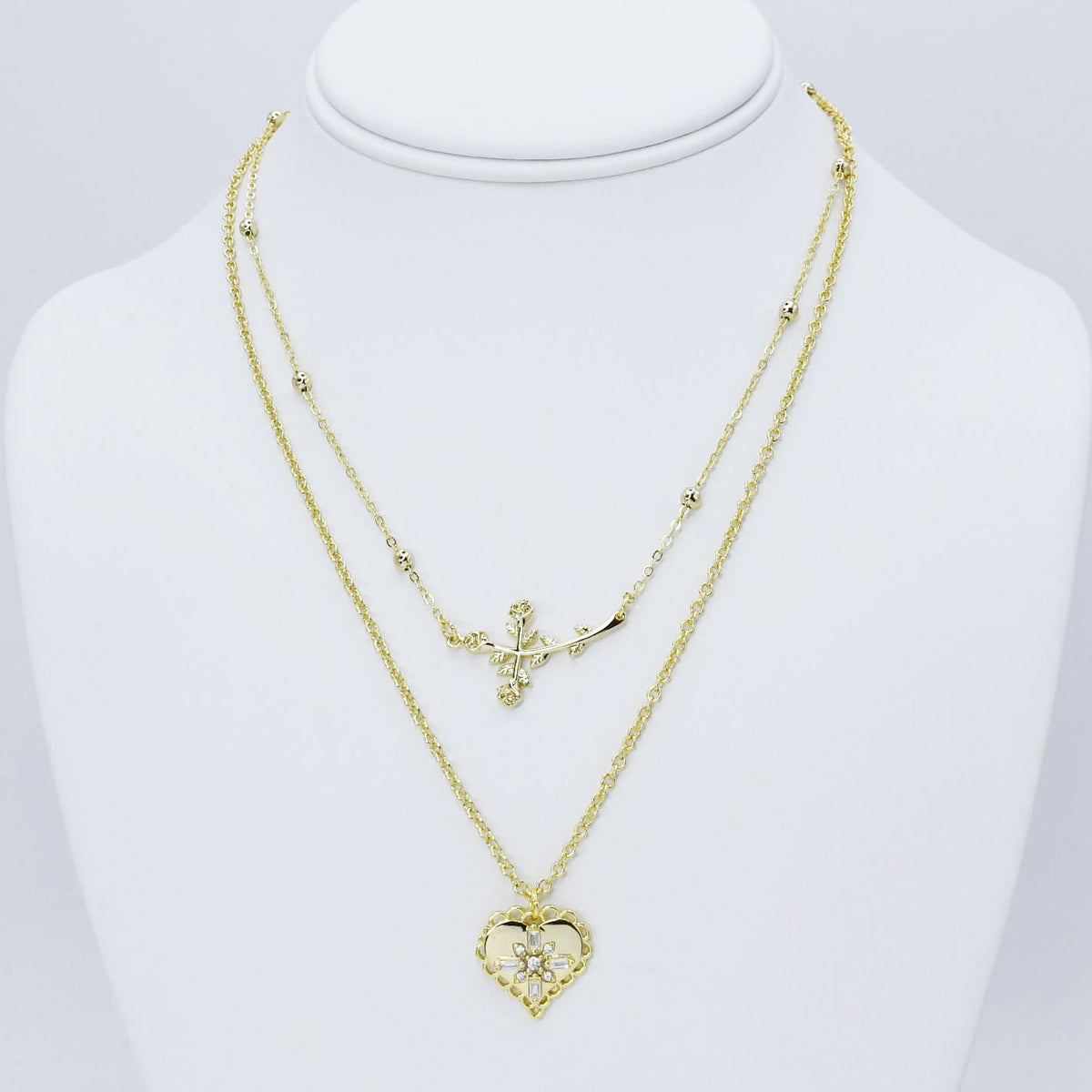 Cross Rose Layer Necklace