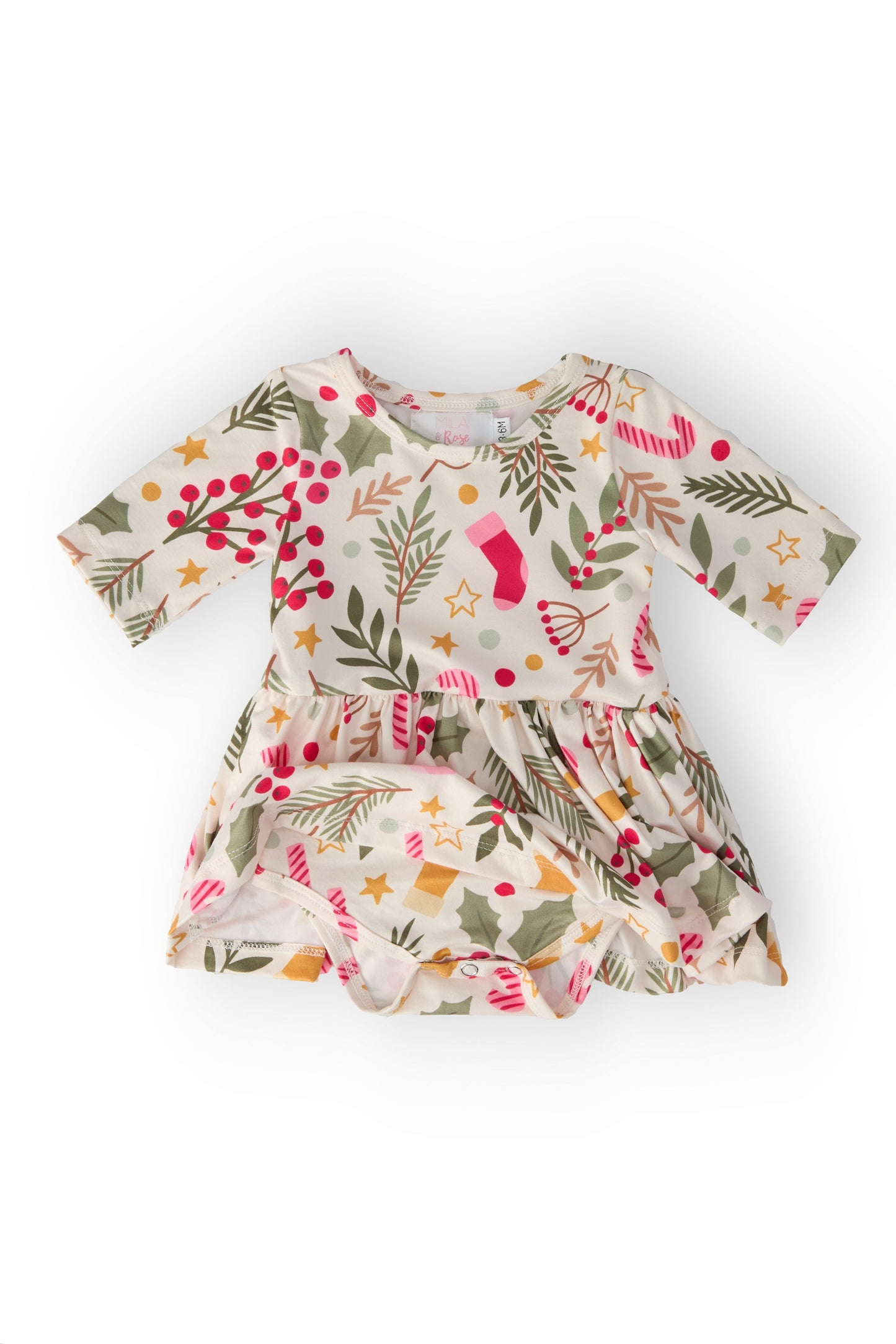 Holly Jolly Christmas 3/4 Sleeve Twirl Bodysuit