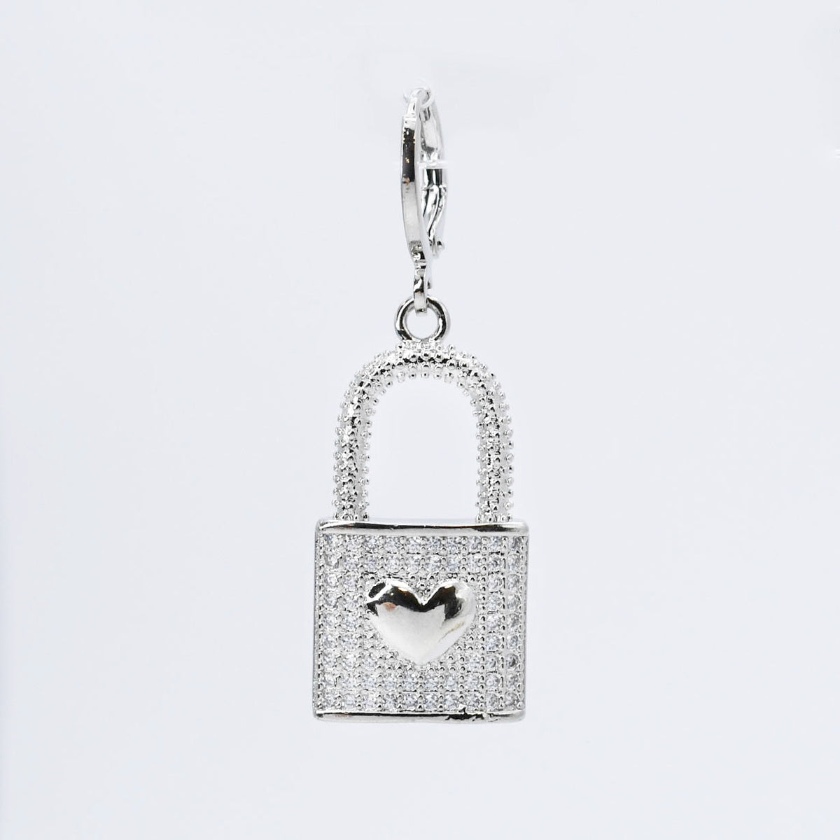 Lock Crystal Heart Charm Silver CH-276