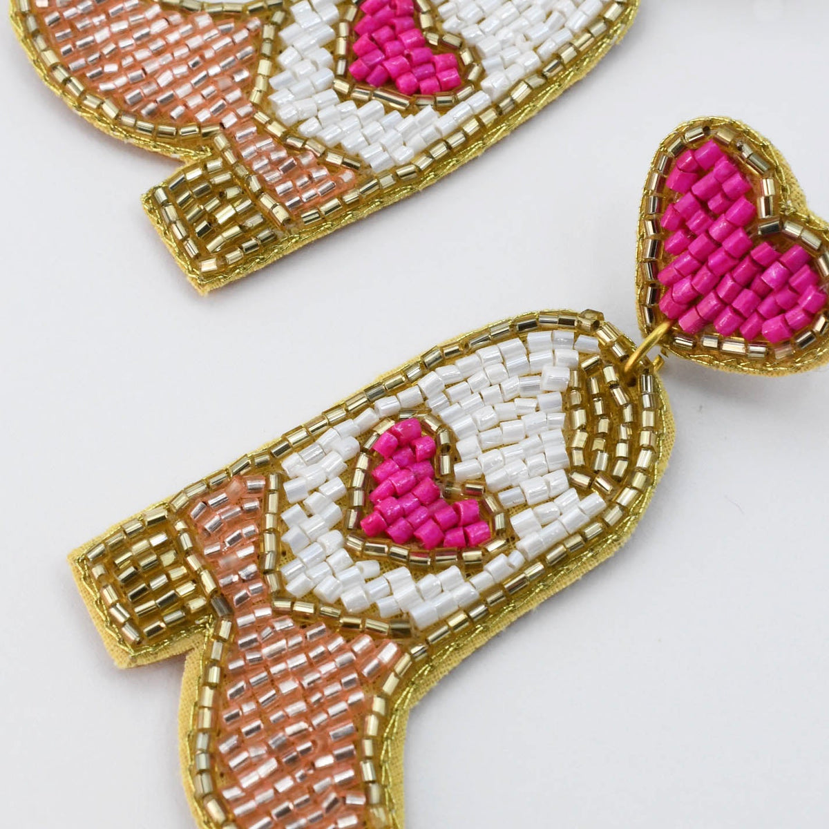 Pink Heart Boot Beaded Earrings