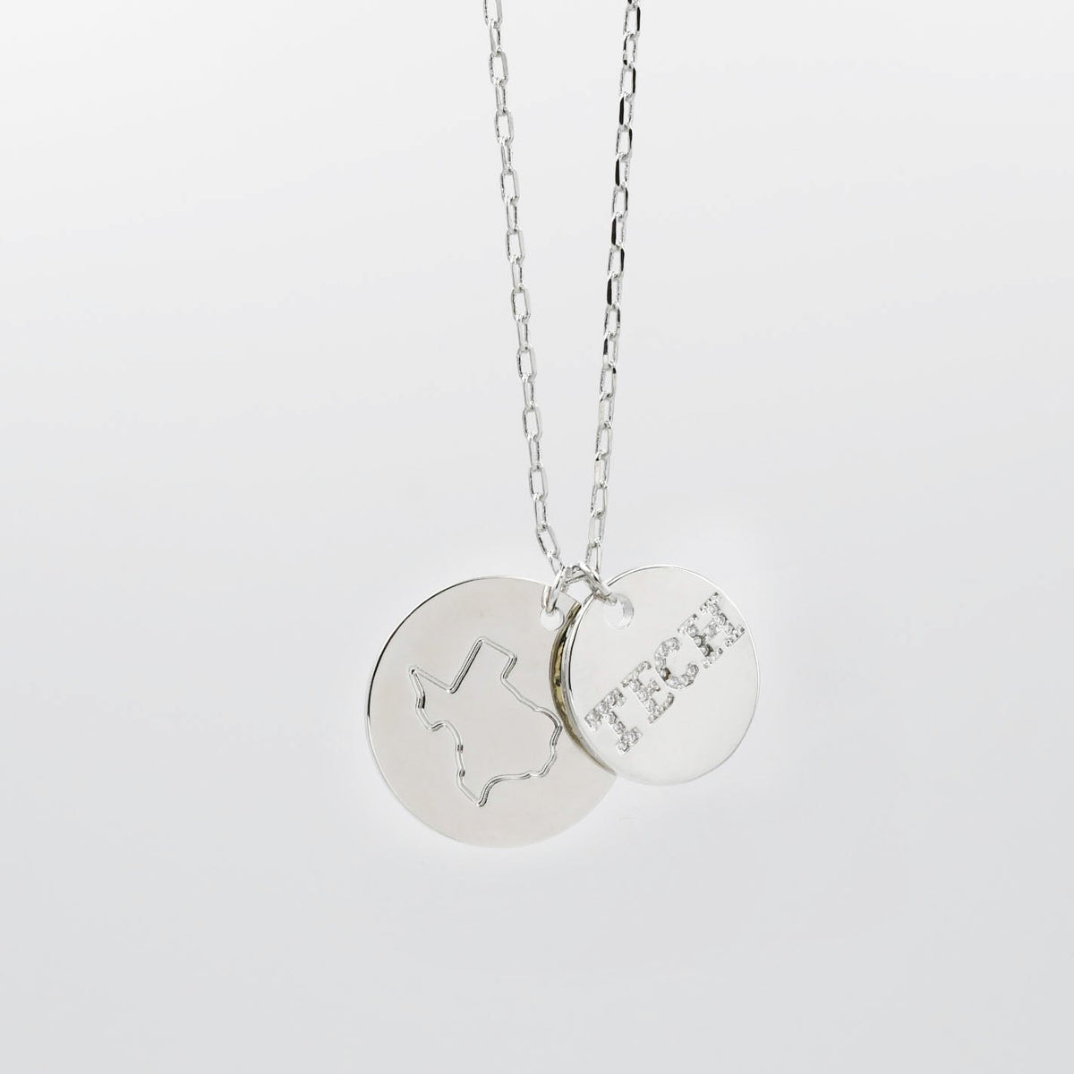 Texas Tech Double Circle Map Necklace Silver T31
