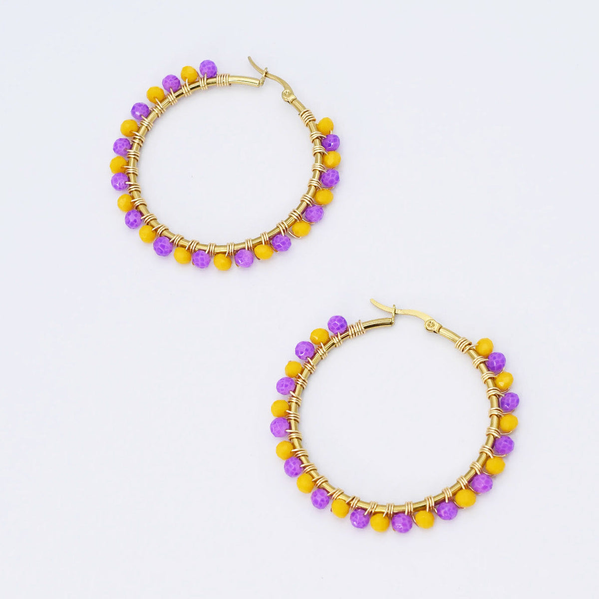 Yellow/Purple Beaded Hoop