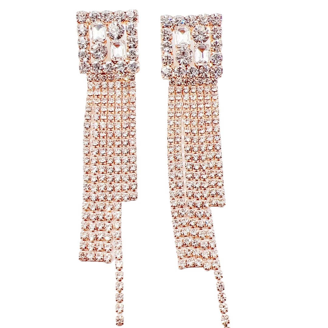 Gold Square Crystal Dangle Earring