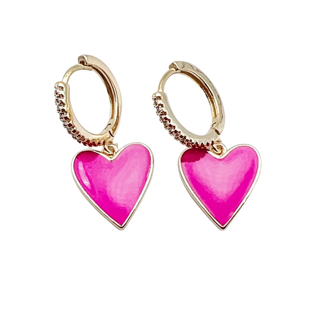 Hot Pink Enamel Heart Huggie