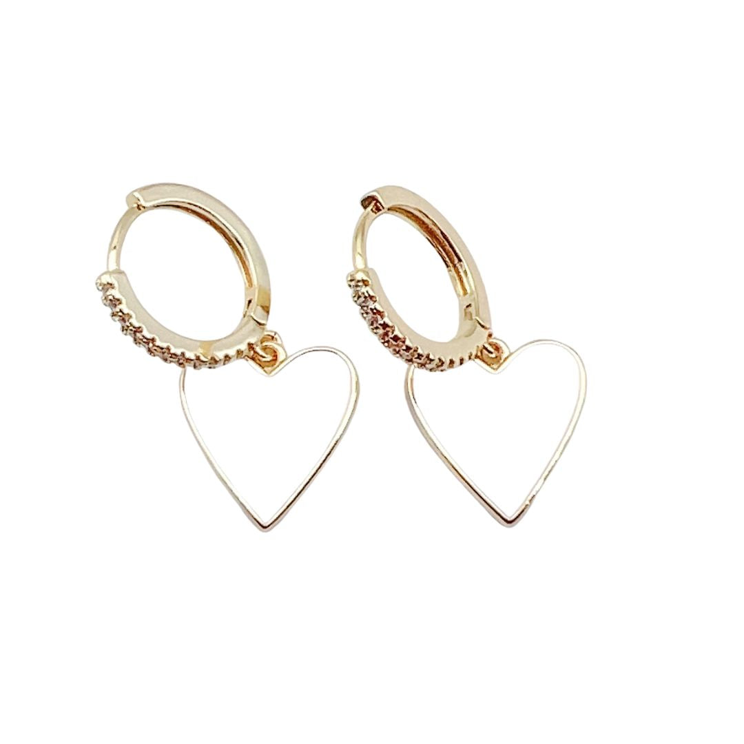 White Enamel Heart Huggies