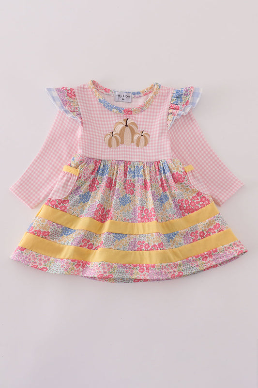 Pink floral pumpkin embroidery ruffle bubble