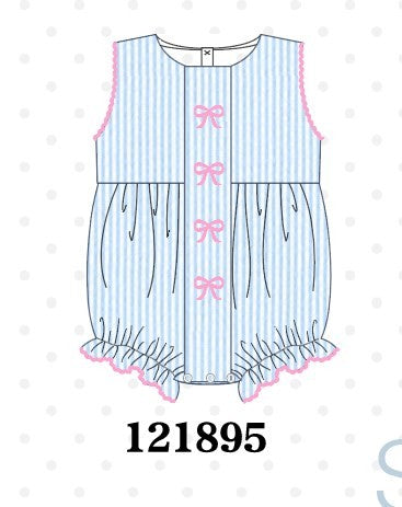 Blue Bow Embroidered Stripe Bubble