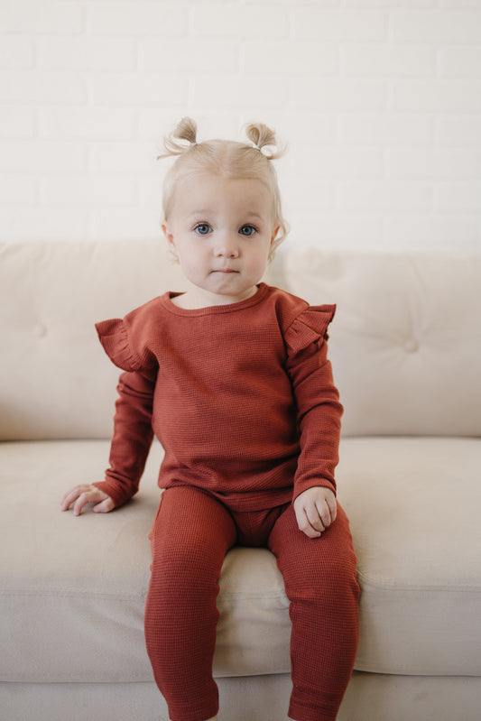 Ruffle Long Sleeve | Brick Red