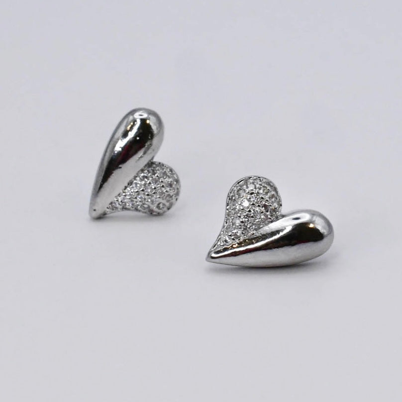 Rosy Hearts Silver Stud