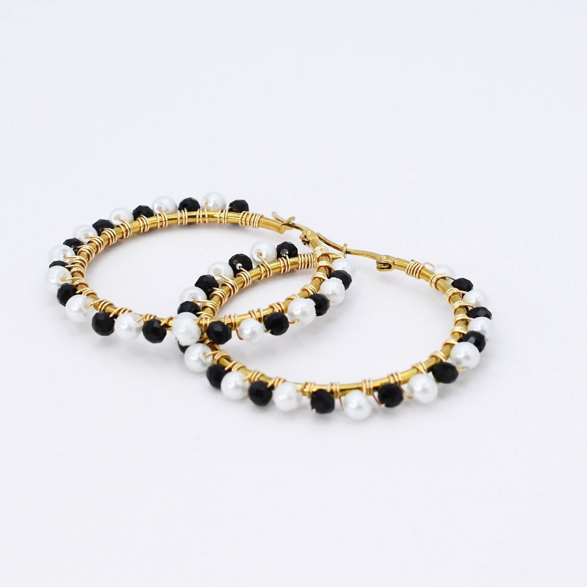 Black/White Beaded Hoop