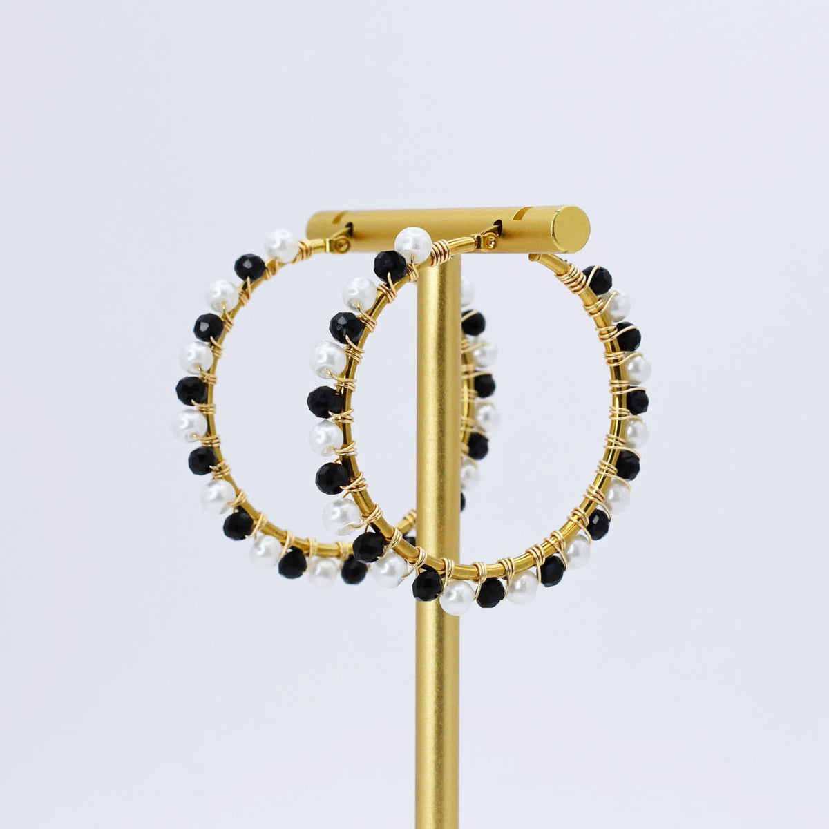 Black/White Beaded Hoop