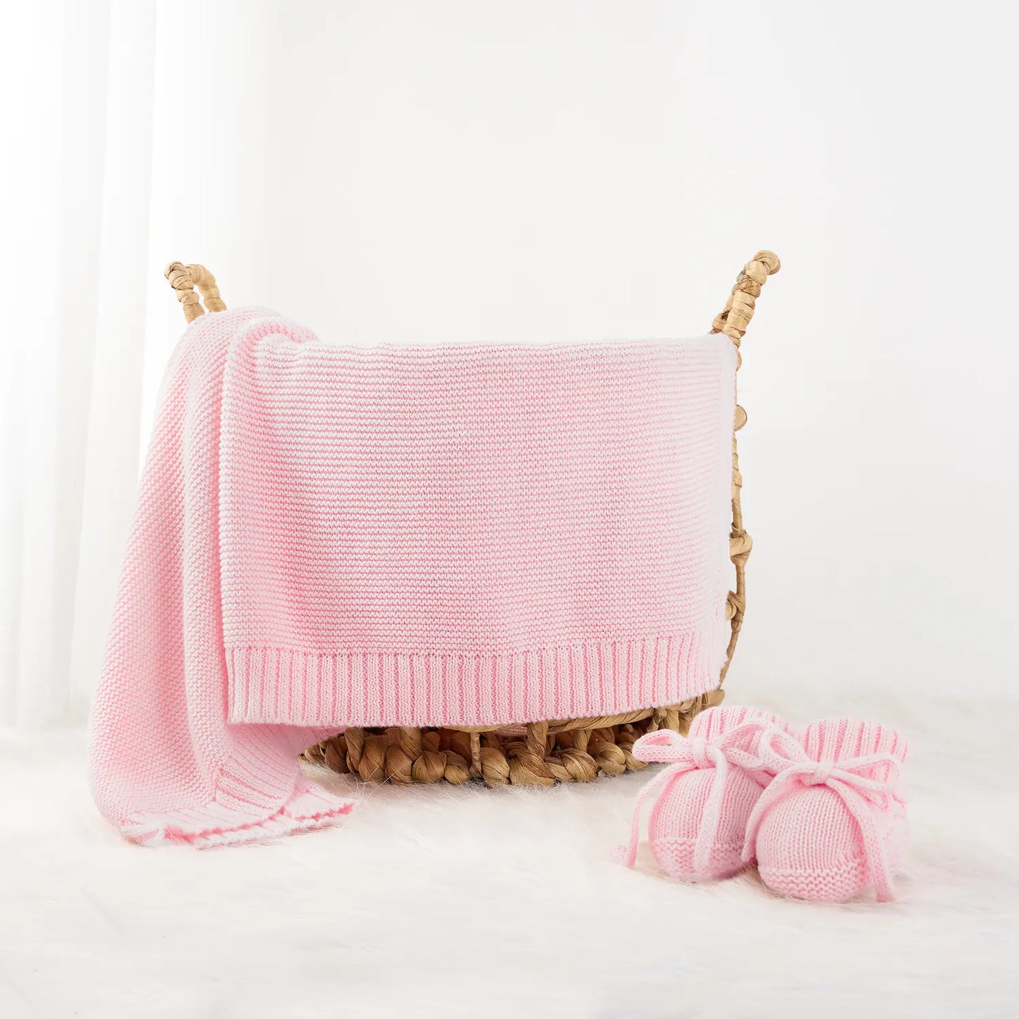 Classic Knit Cotton Baby Blanket in Pink