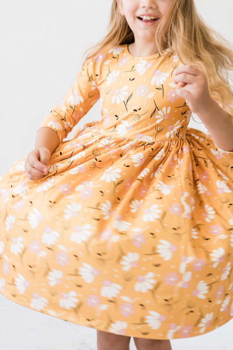 Dandelions in Fall 3/4 Sleeve Pocket Twirl Dress