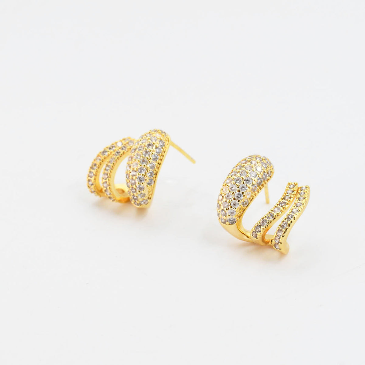Double Crystal Huggie Gold