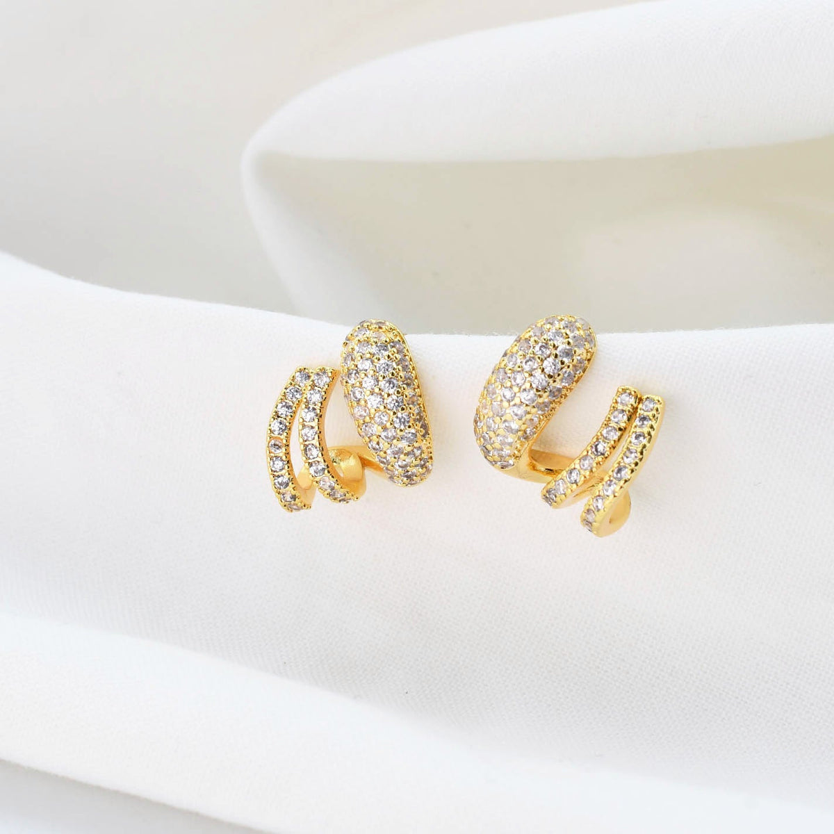 Double Crystal Huggie Gold