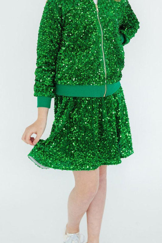 Kelly Green Velvet Sequin Twirl Skort