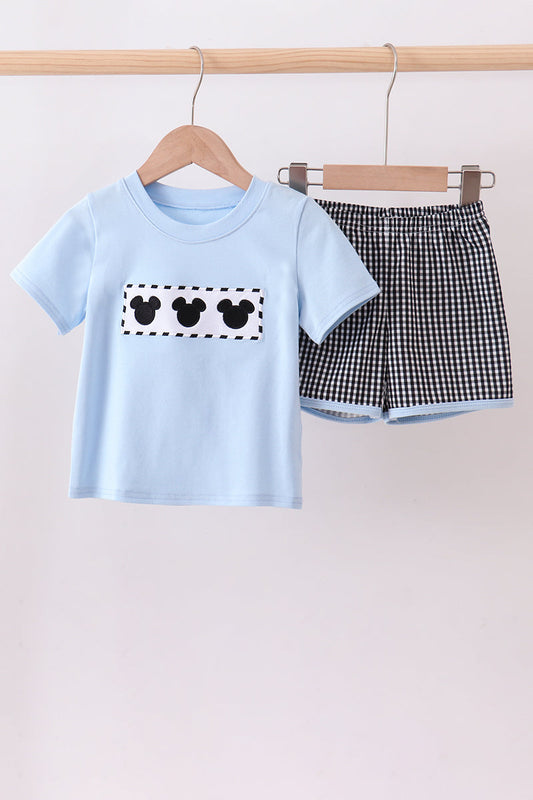 Blue Character Embroidered Knit Set