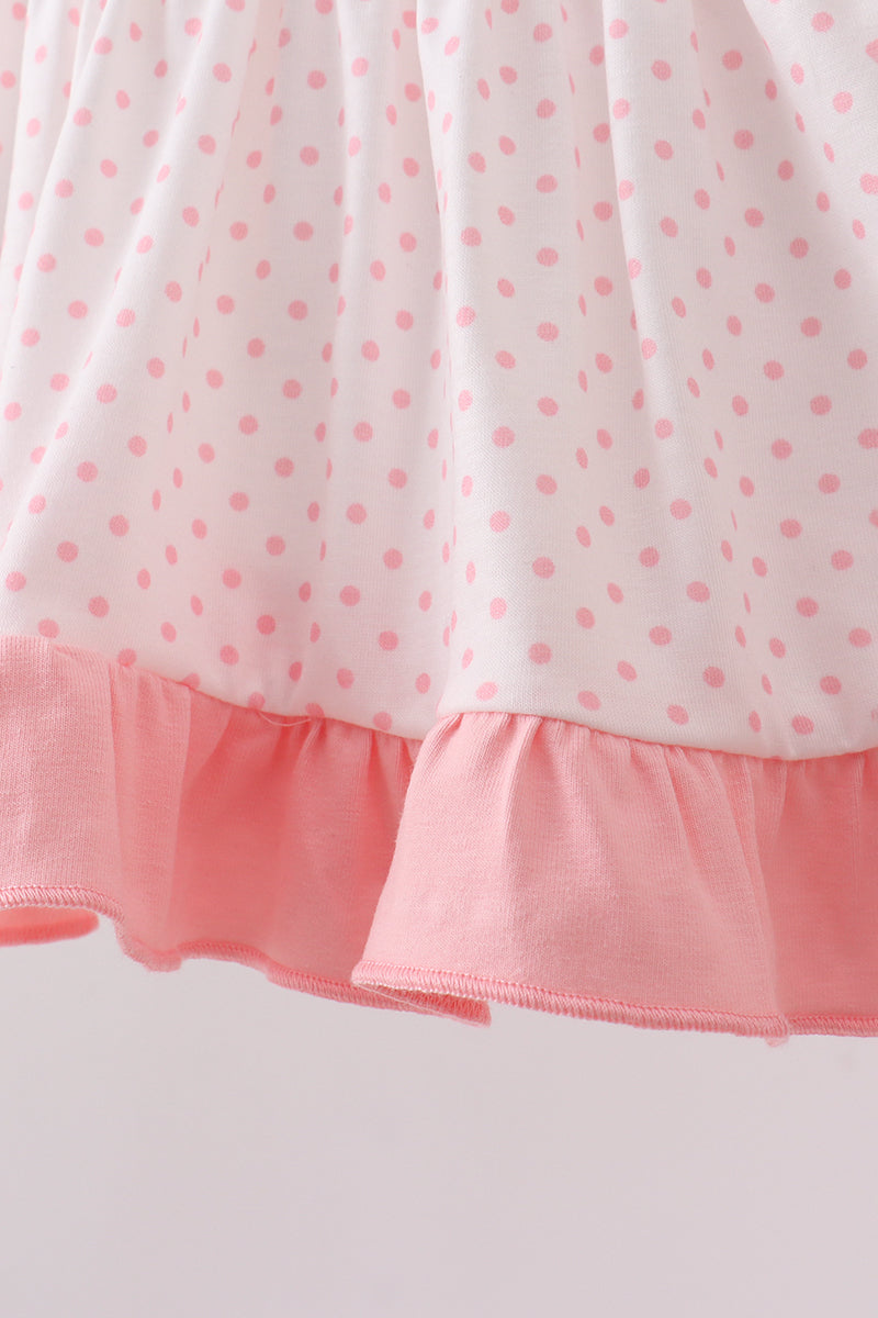Pink bow smocked dot ruffle bloomer set
