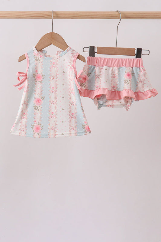 Pink polka dot rose bow bloomer set