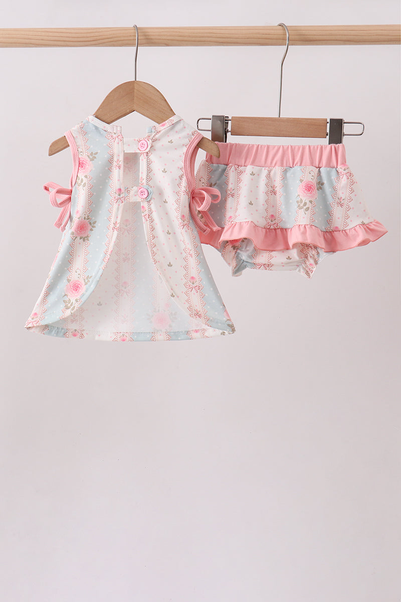 Pink polka dot rose bow bloomer set
