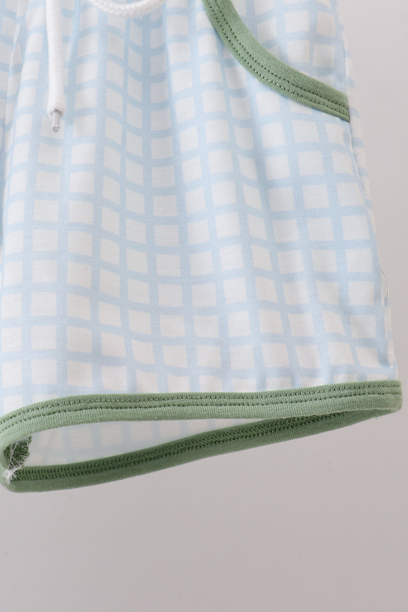 Green pocket plaid shorts set