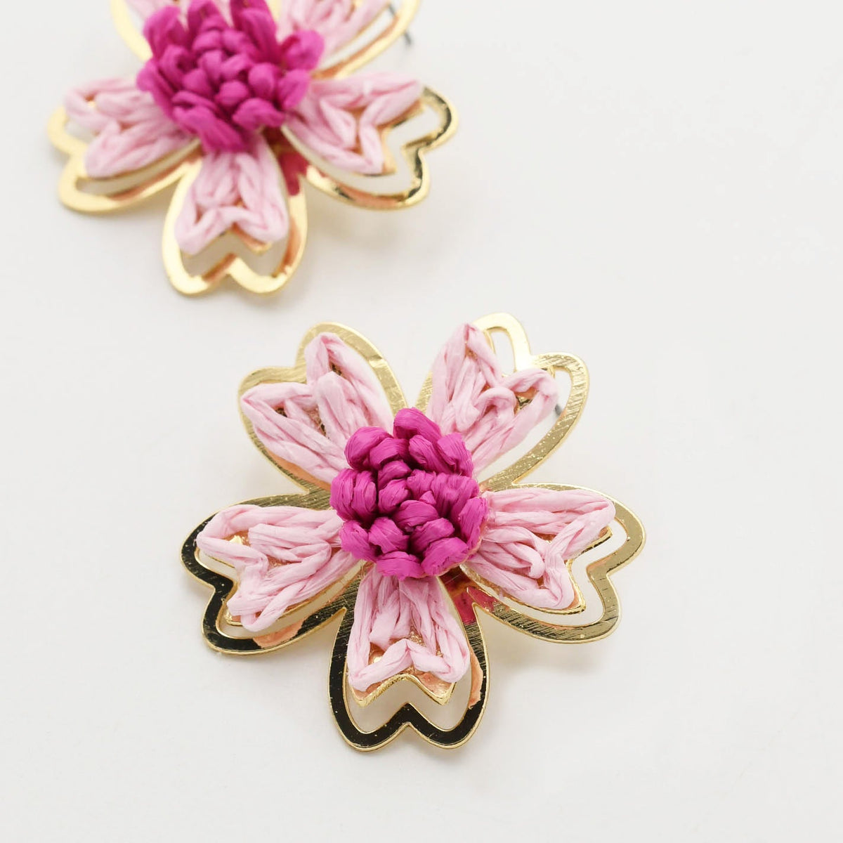 Pink Raffia Flower Stud