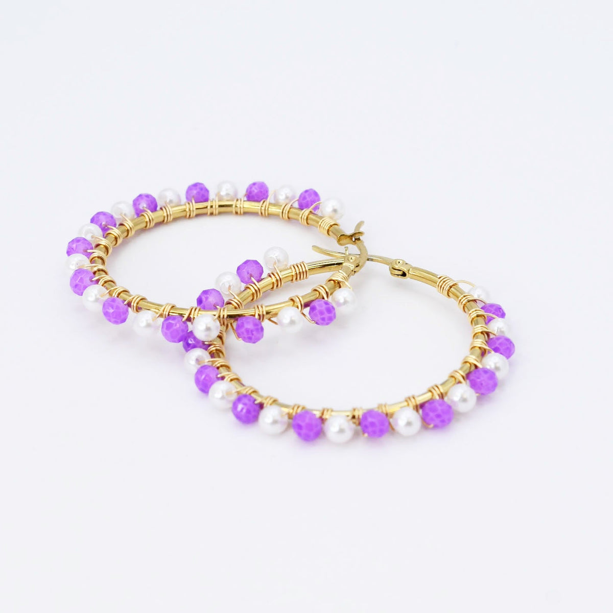 Purple/White Beaded Hoop