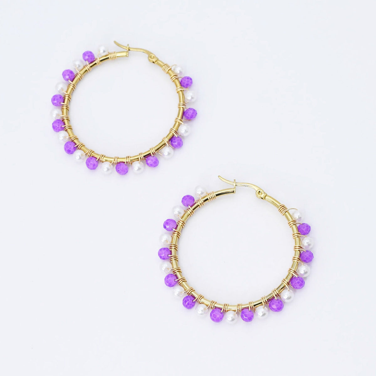 Purple/White Beaded Hoop