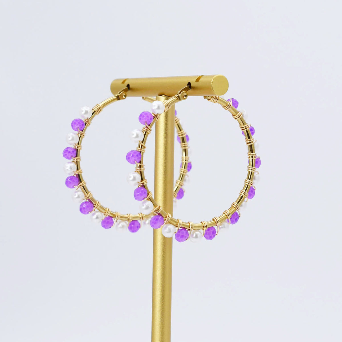 Purple/White Beaded Hoop