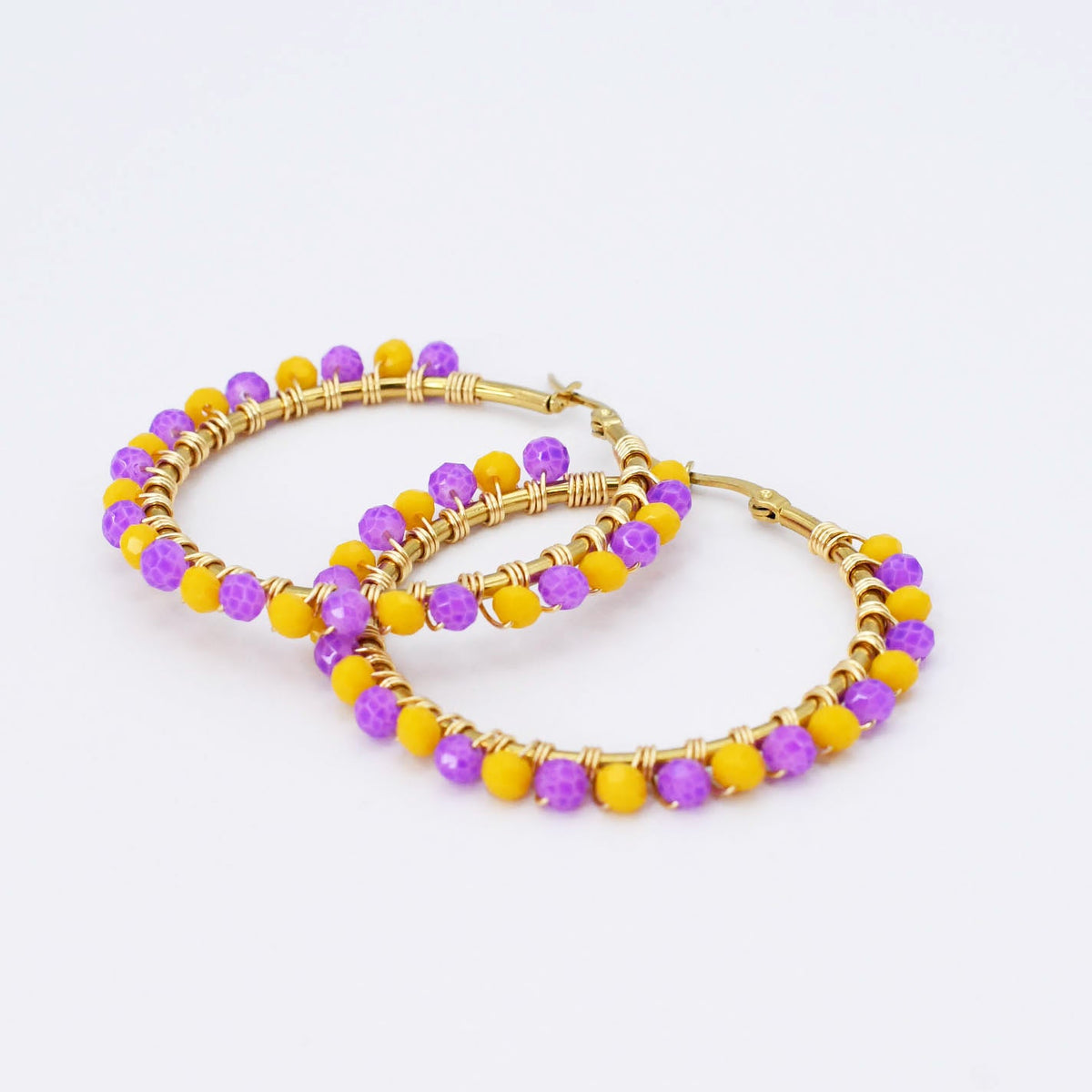 Yellow/Purple Beaded Hoop