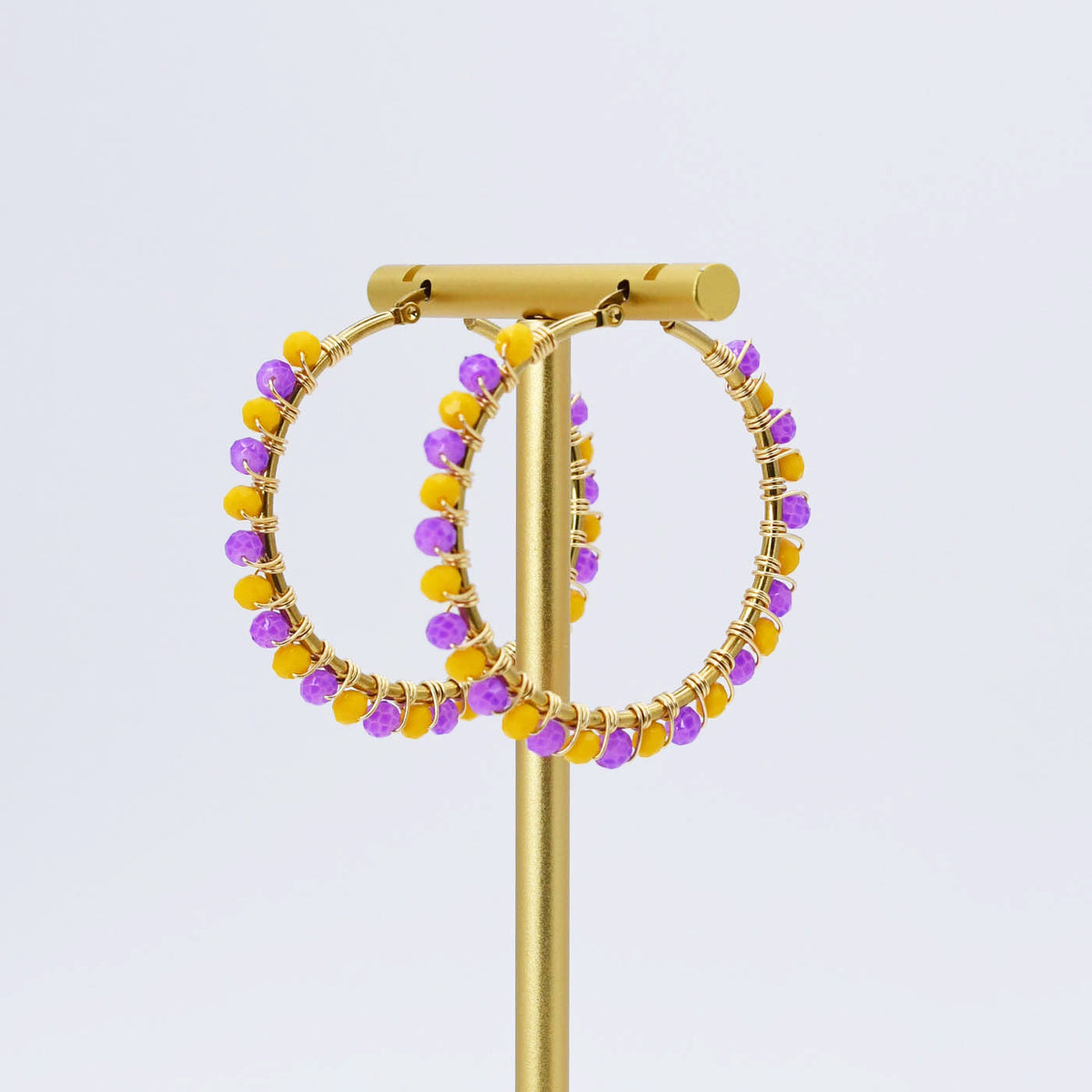Yellow/Purple Beaded Hoop