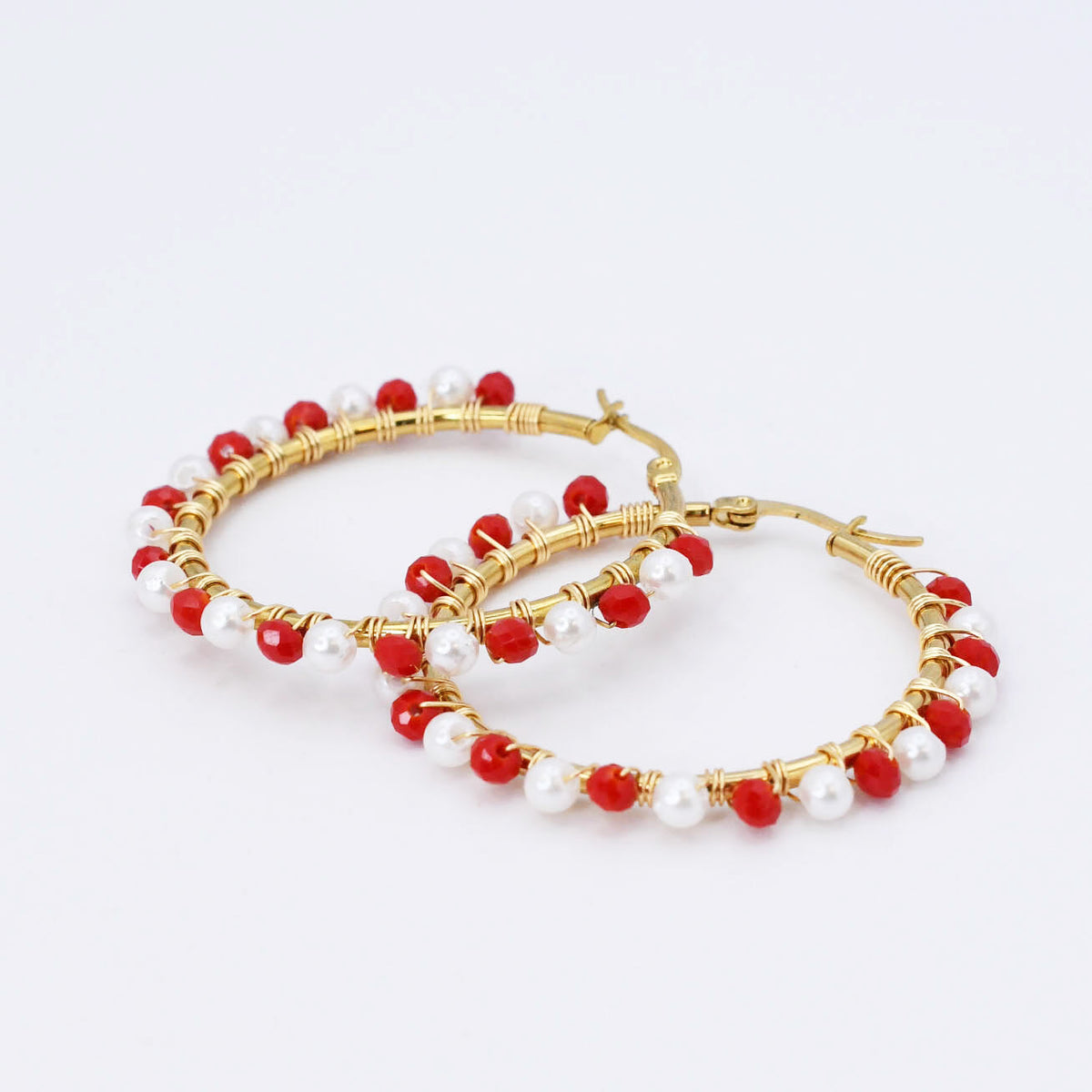 Red/White Beaded Hoop