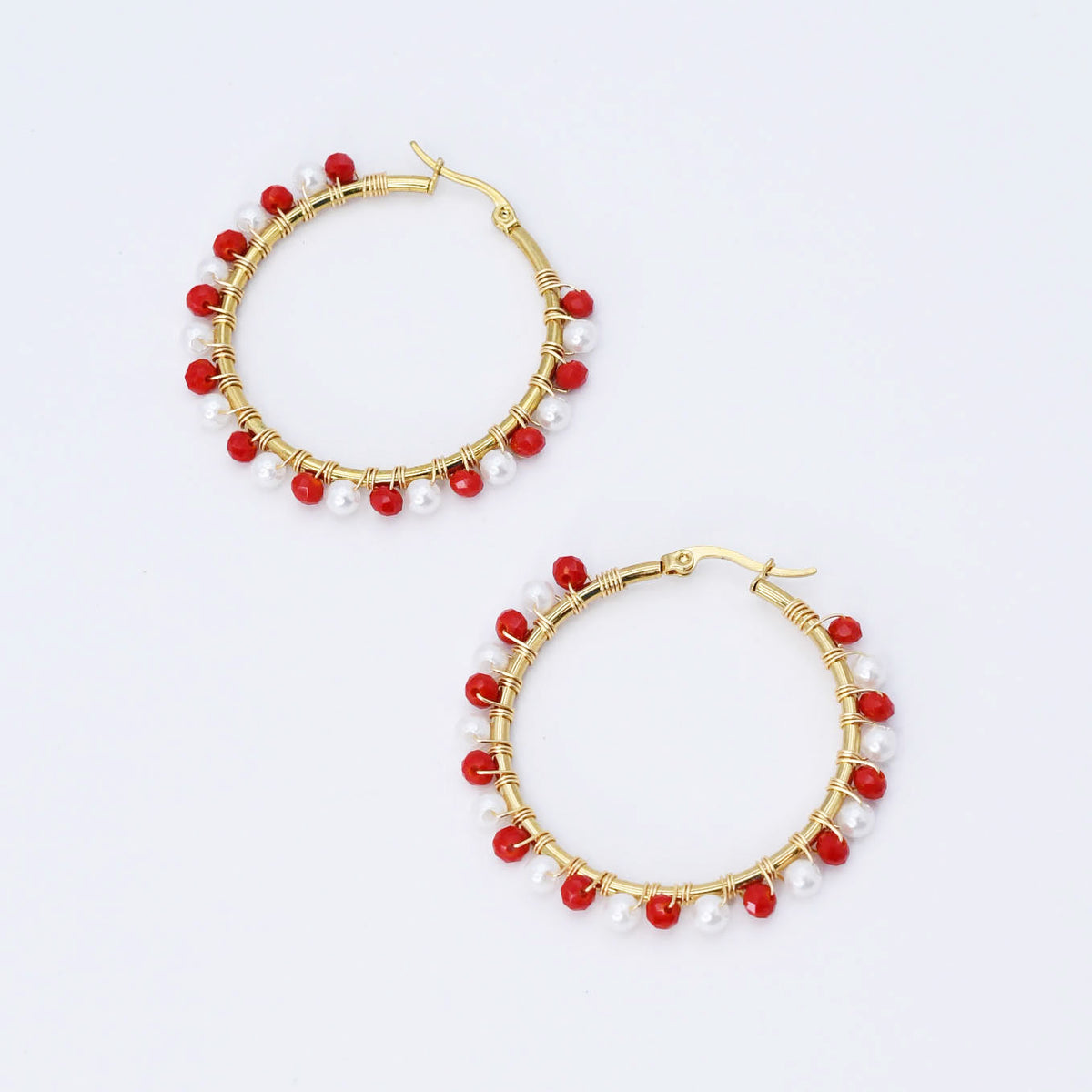 Red/White Beaded Hoop