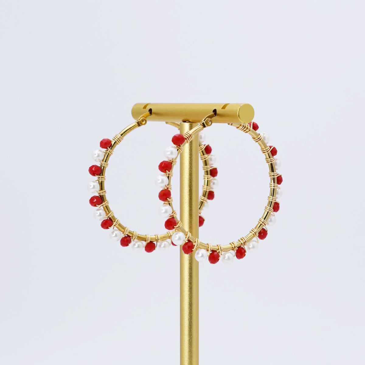 Red/White Beaded Hoop