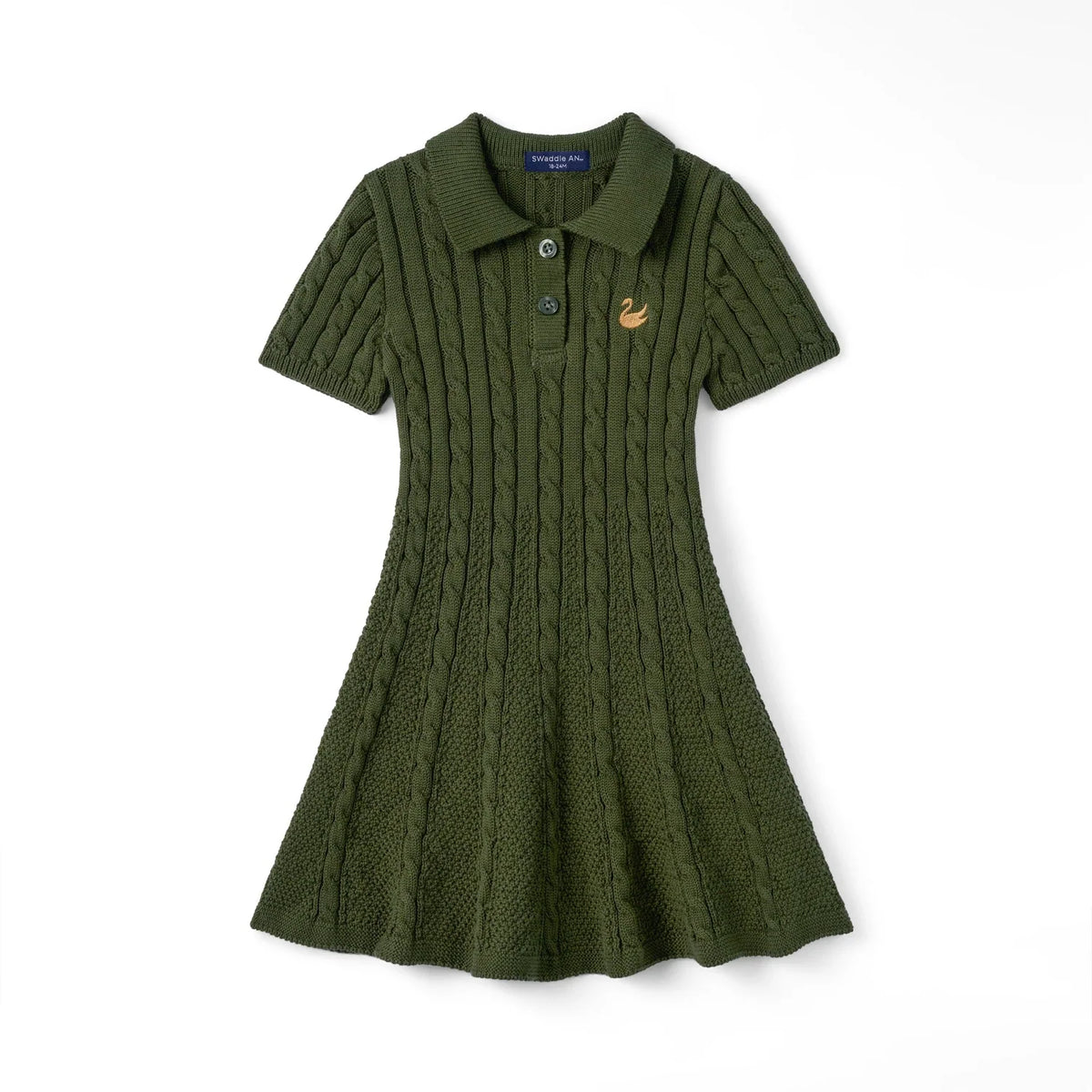 Cable Knit Polo Dress in Forest Green