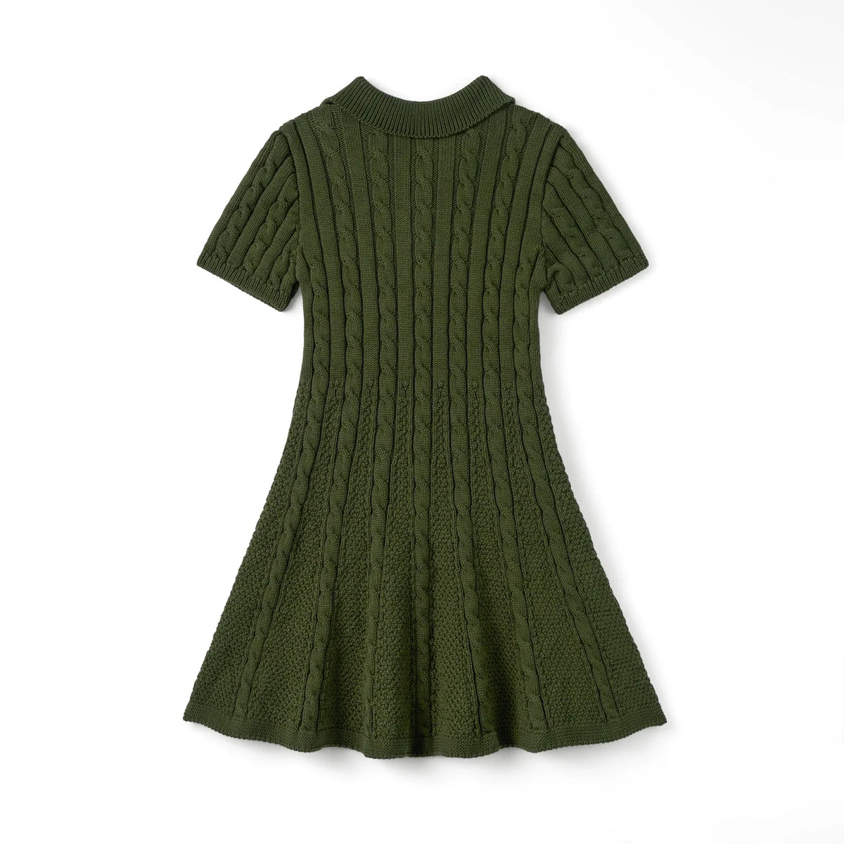 Cable Knit Polo Dress in Forest Green