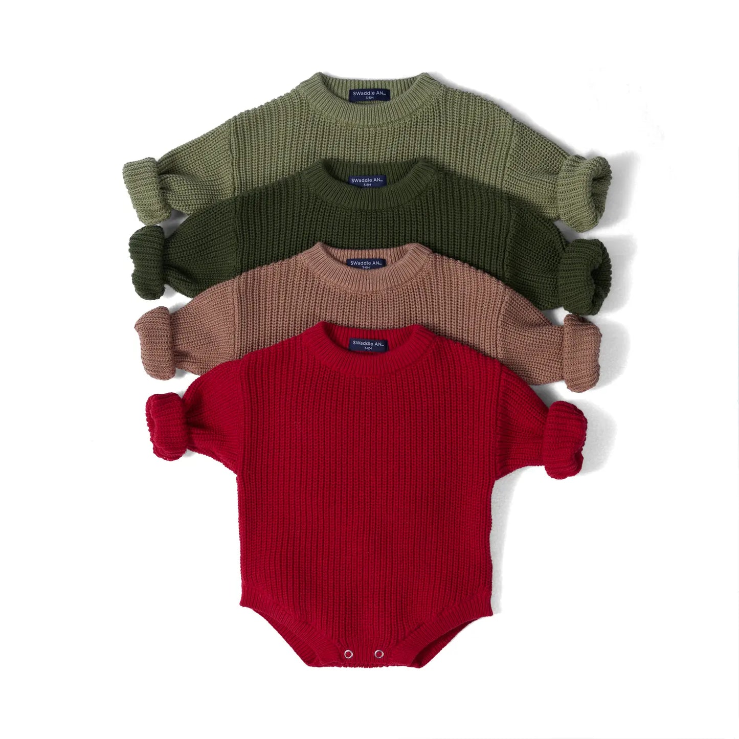 Classic Chunky Knit Baby Romper in Forest Green
