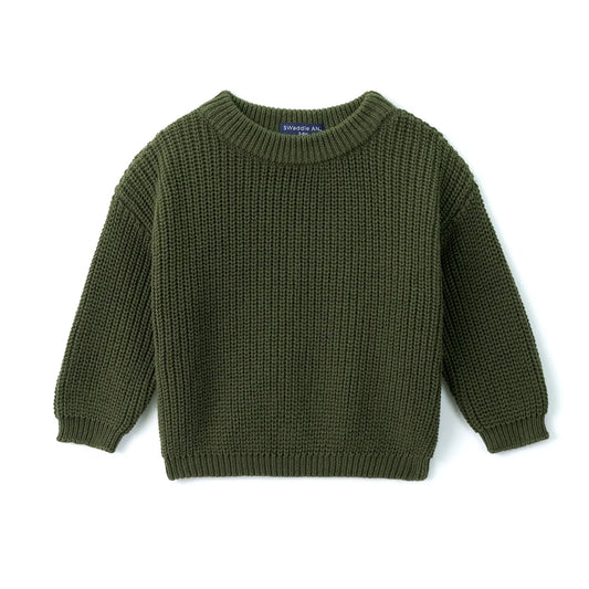Classic Knit Baby Sweater in Forest Green