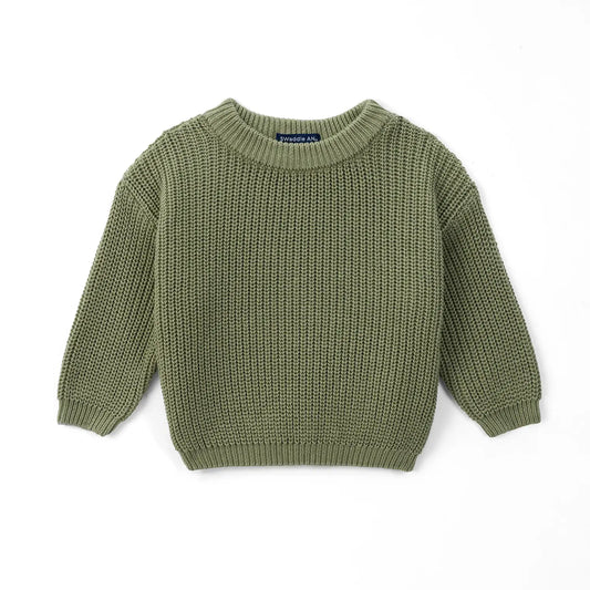Classic Knit Baby Sweater in Sage Green