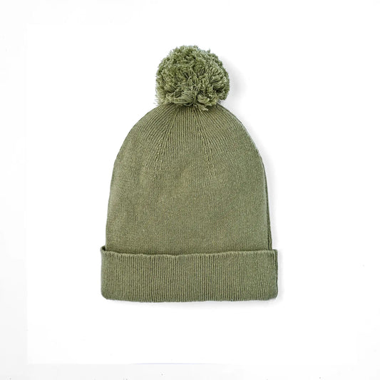 Knit Baby Pom Beanie in Sage Green