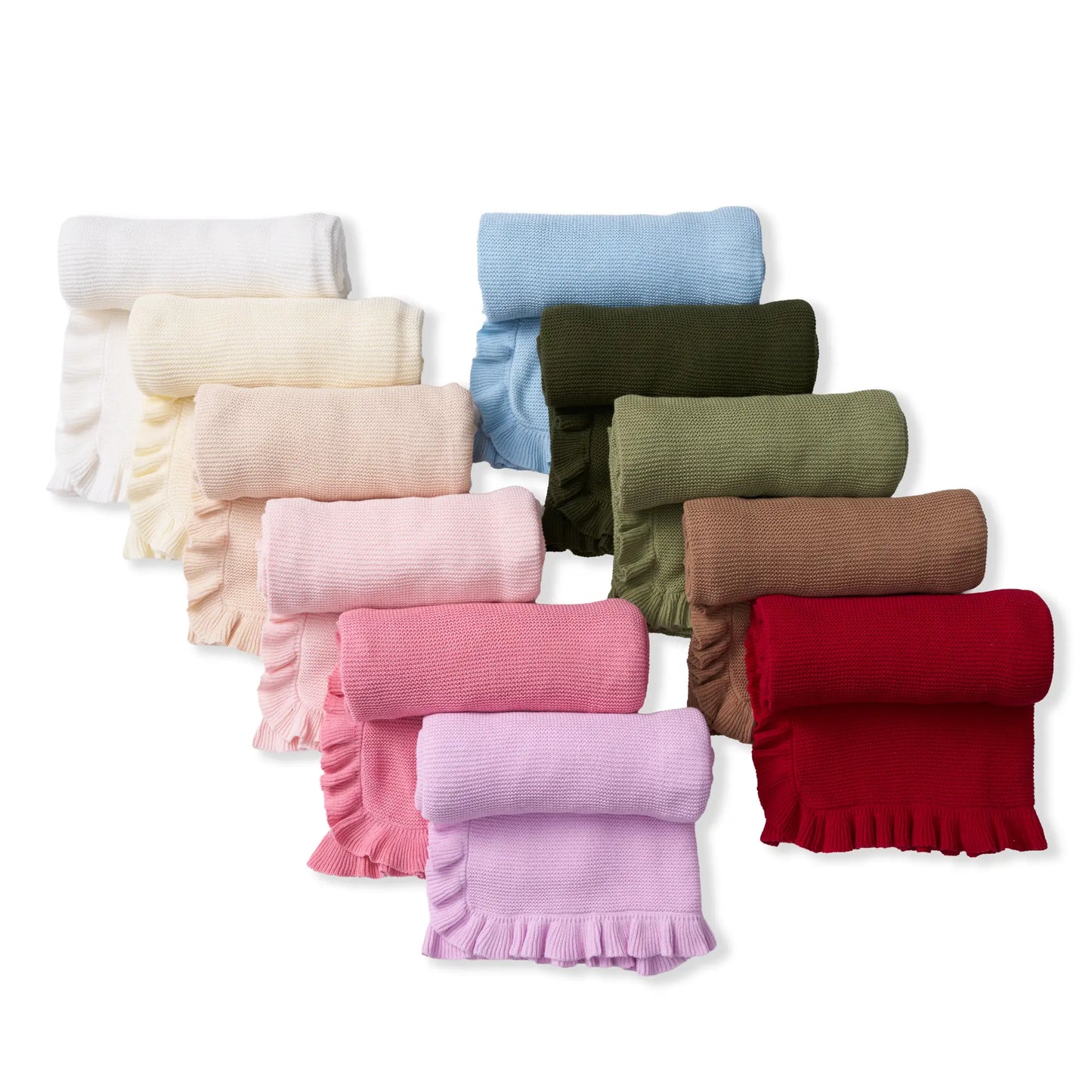Ruffled Edge Knit Baby Blanket in Beige