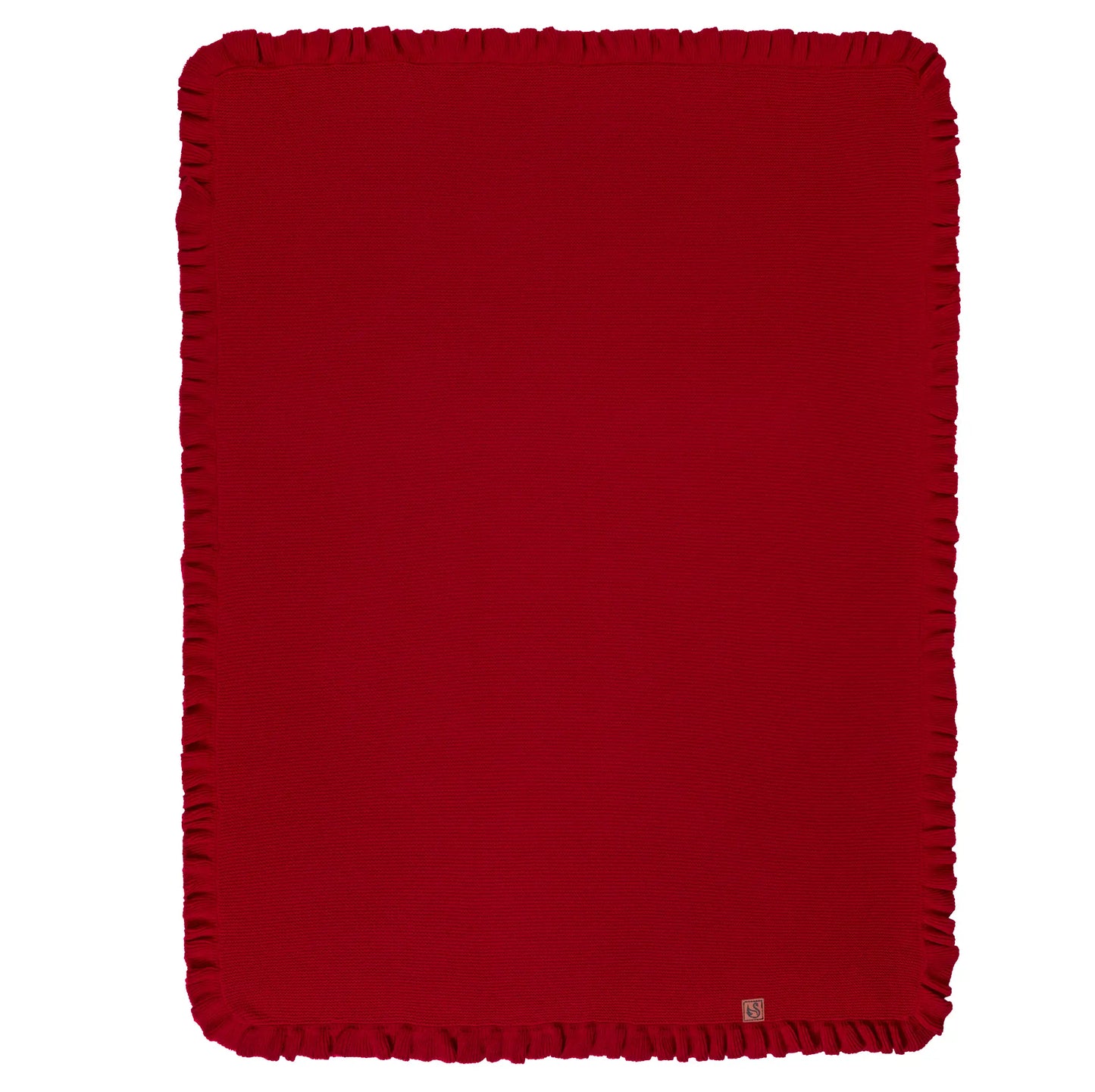 Ruffled Edge Knit Baby Blanket in Red Xmas
