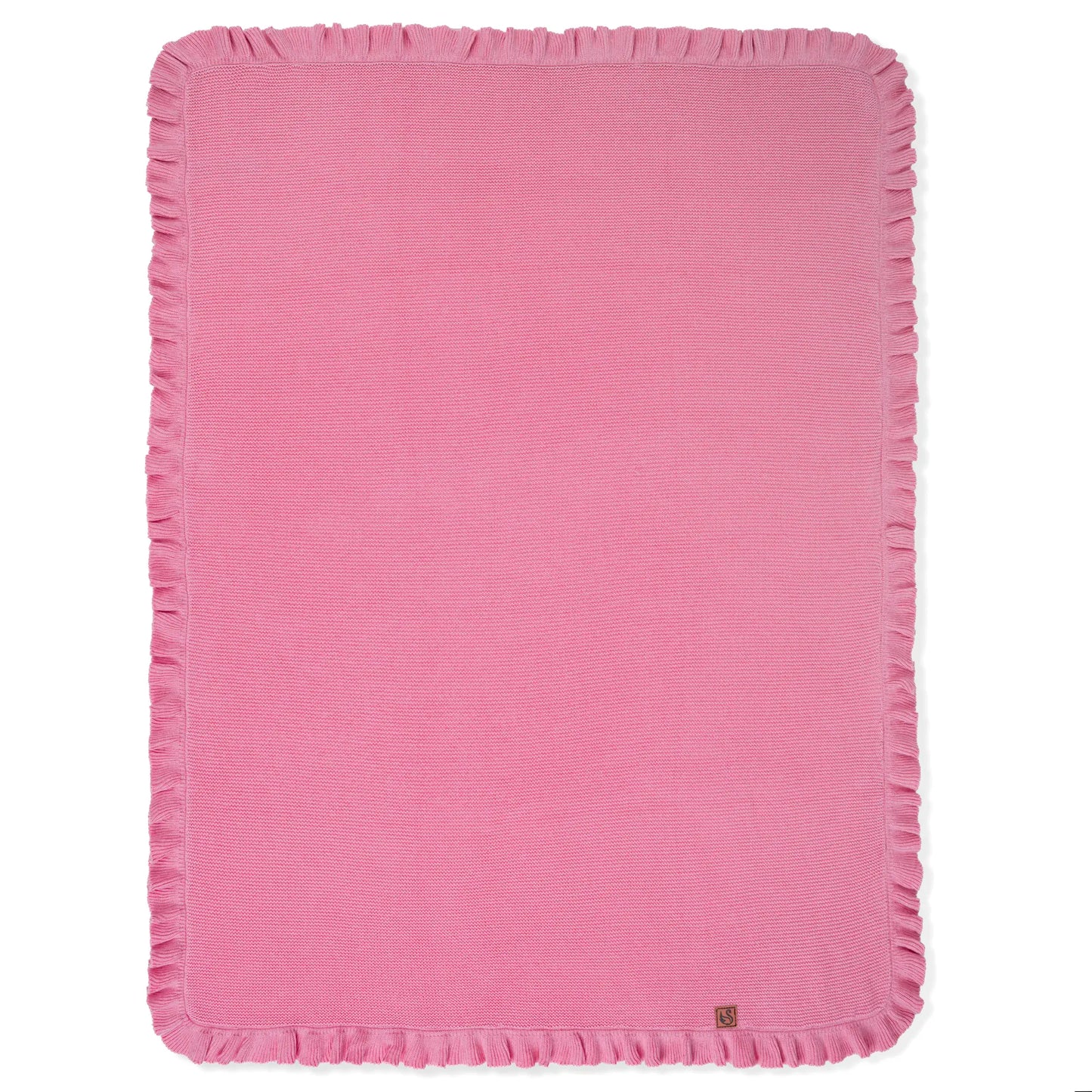 Ruffled Edge Knit Baby Blanket in Rose Pink
