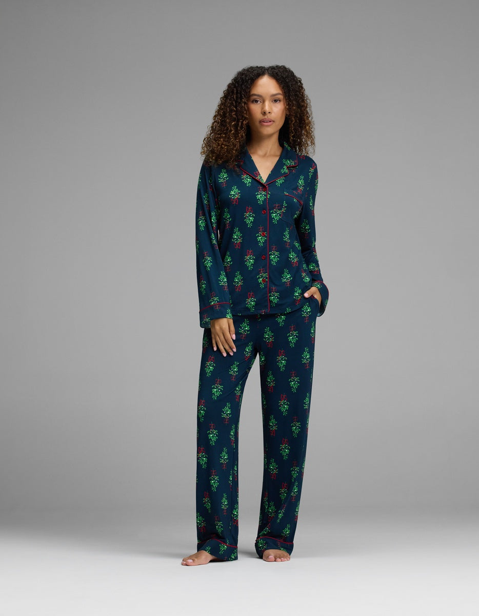 Women's Bamboo Stretch-Knit Long Sleeve Pajama Set - Petite