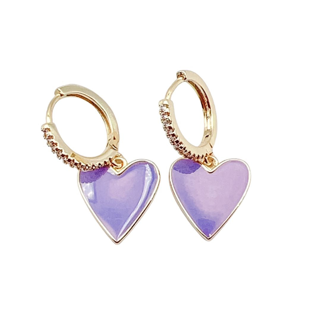 Purple Enamel Heart Huggie