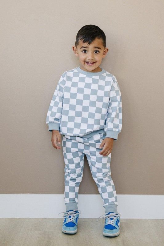 Organic Cotton Checkered Jogger Set *blue 18-24 months left